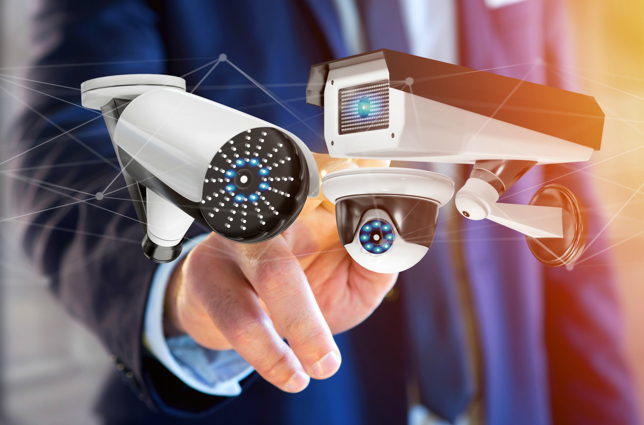 businessman-holding-security-camera-system-network-connection-3d-rendering